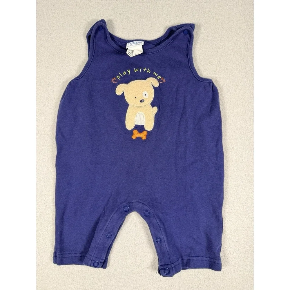 Vintage Tykes Carters 0-3 Month One Piece Romper Baby Outfit Blue Puppy